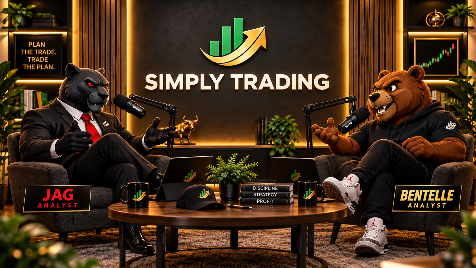 Simply Trading’s illustrated Jag and Bentelle studio artwork